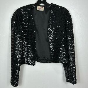 Caron Chicago Vintage Black Sequined Open Front Bolero Style Jacket Size 8